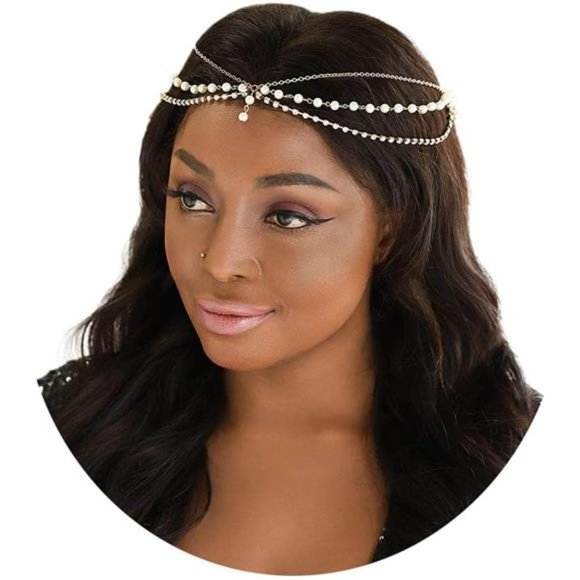 Boho Pearl Head Chain – Silver Rhinestone & Pearl Forehead Hair Jewelry For Festival, Wedding, Or Halloween